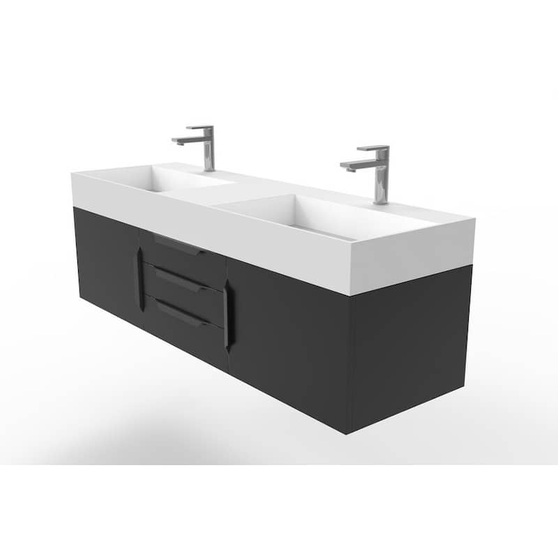 Amazon 60" Wall Mounted Bathroom Vanity Set w/ White Top