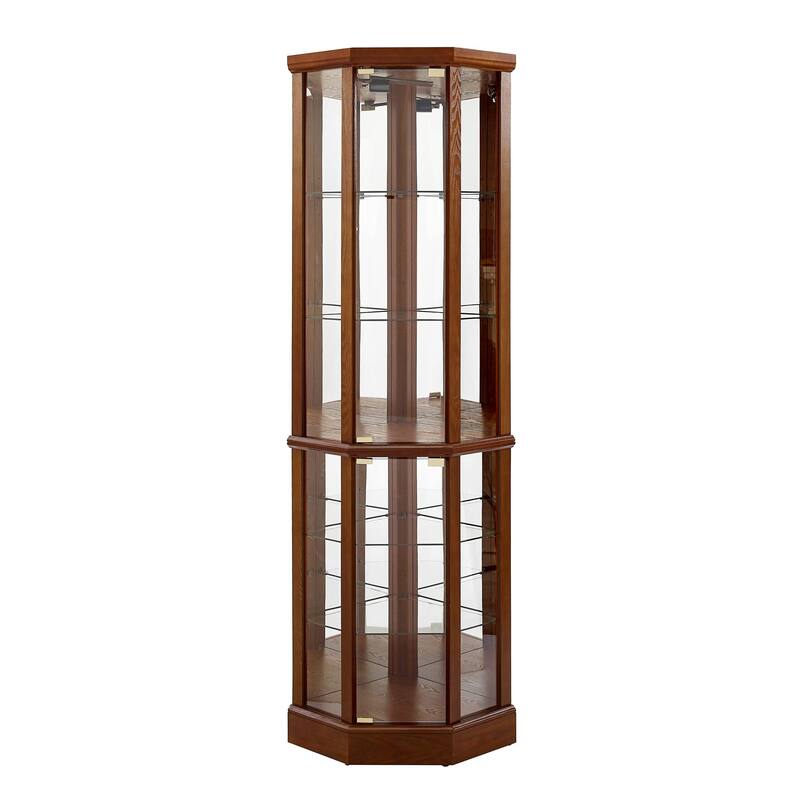 Classic Corner Curio Display Cabinet with 6 Shelves, Mirror Back & Adjustable Glass Shelves