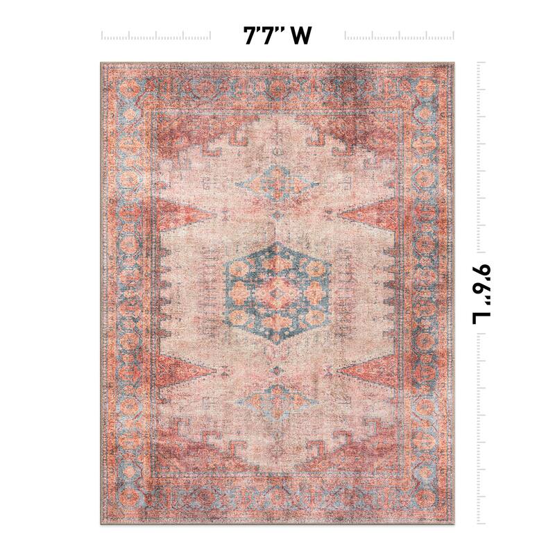 World Rug Gallery Vintage Bohemian Machine Washable Non Slip Area Rug