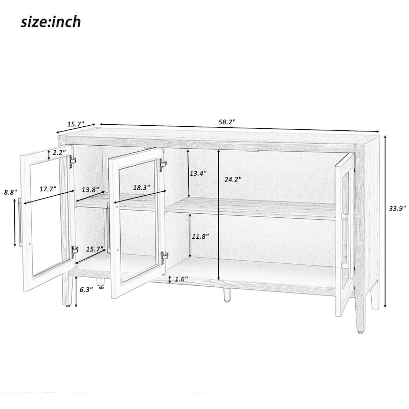 Roomfitters Wood Storage Cabinet with Three Tempered Glass Doors and Adjustable Shelf, Suitable for Living Room