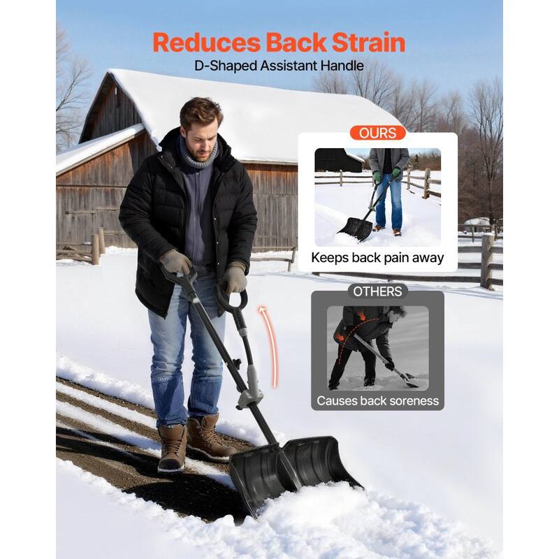 Multi-Purpose Snow Shovel with Plastic Blade and Steel Handle for Driveways and Sidewalks - Black-50"x16"