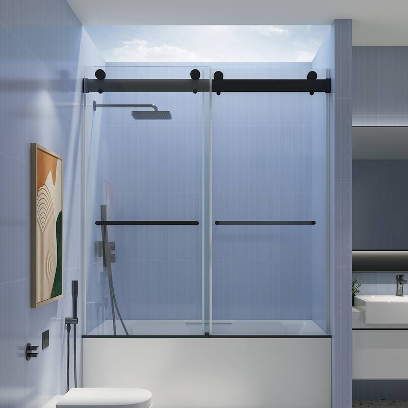 ABRUZZO 56-60" W x 62" H Frameless Double Sliding Tub Door with Soft-Close 5/16" (8mm) Tempered Glass