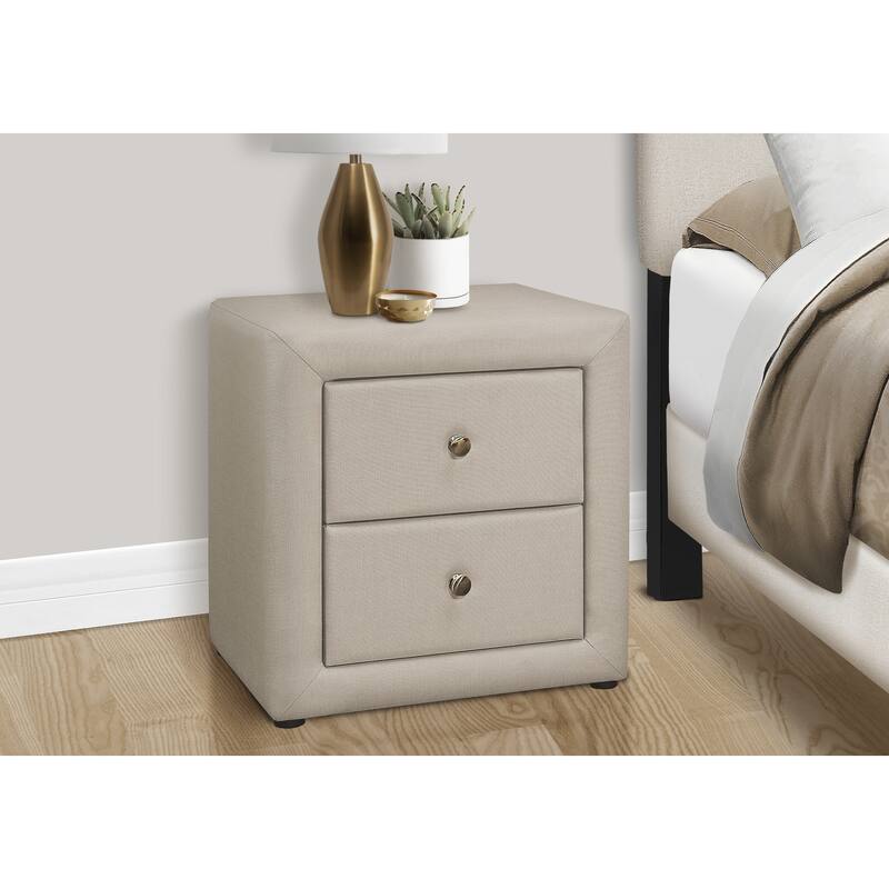 Upholstered Beige Linen Nightstand with Storage Drawers