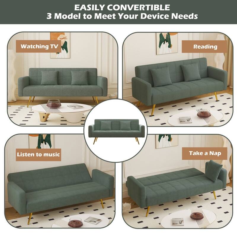 71.26" Teddy Velvet Three-Seater Sofa Bed,Beige