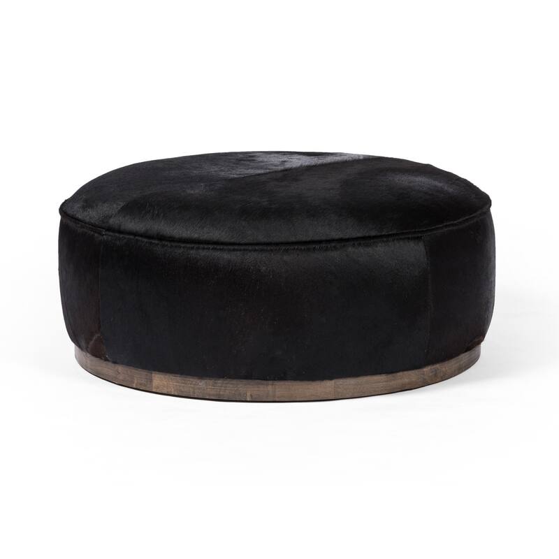 Ralphy Large Round Ottoman-Dark Hair on Hide