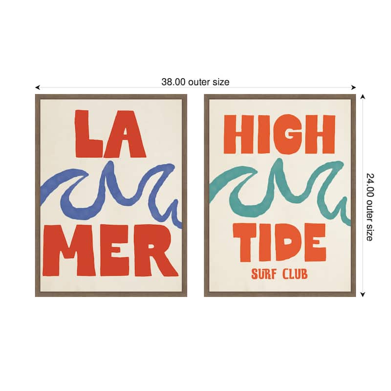 Kate and Laurel La Mer & high Tide Surf Club 2 Piece Framed Canvas Wall Art Set by Alicia Bock