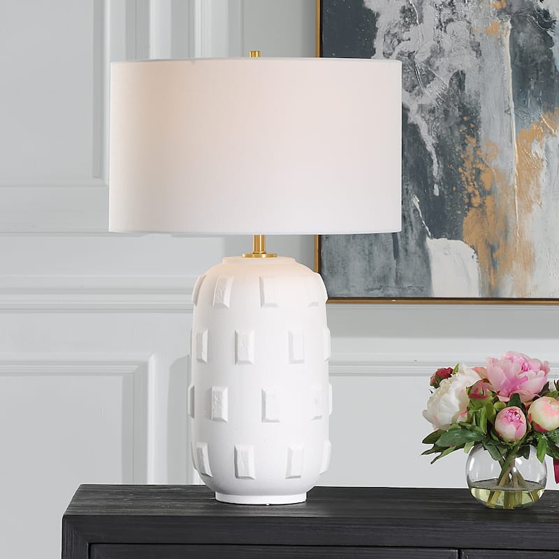 Uttermost Emerie Textured White Table Lamp - 26"H, Shade 10"H x 17"Dia.