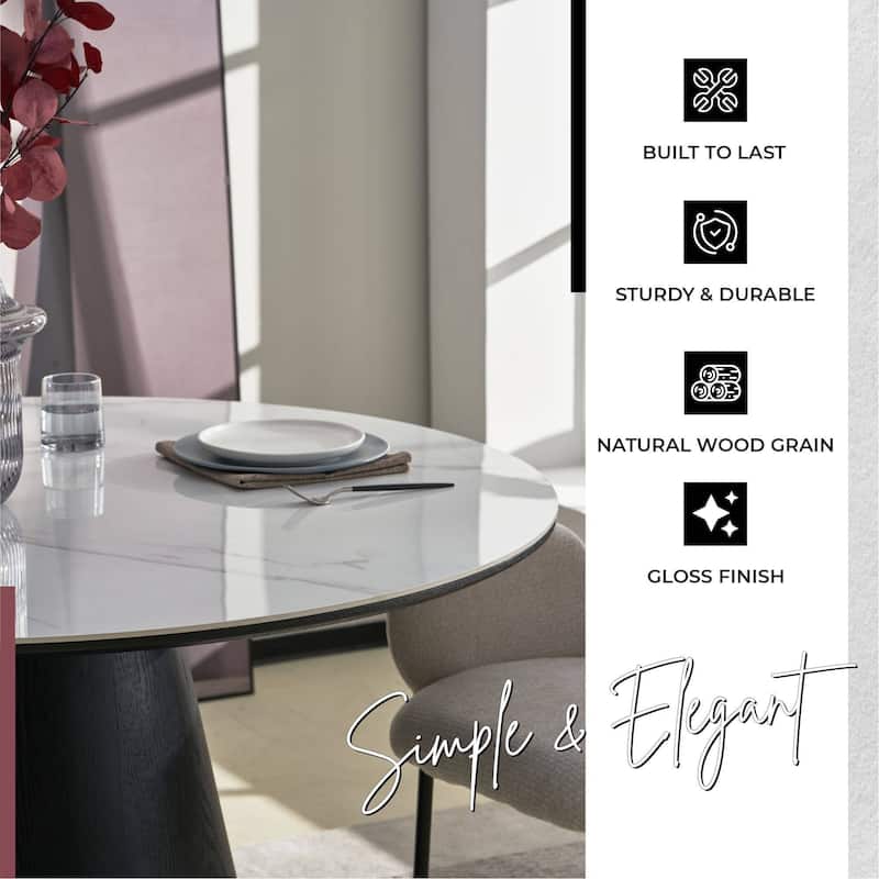 47" Round Dining Table with Sintered Stone Top and Ash Wood Base Riven Series