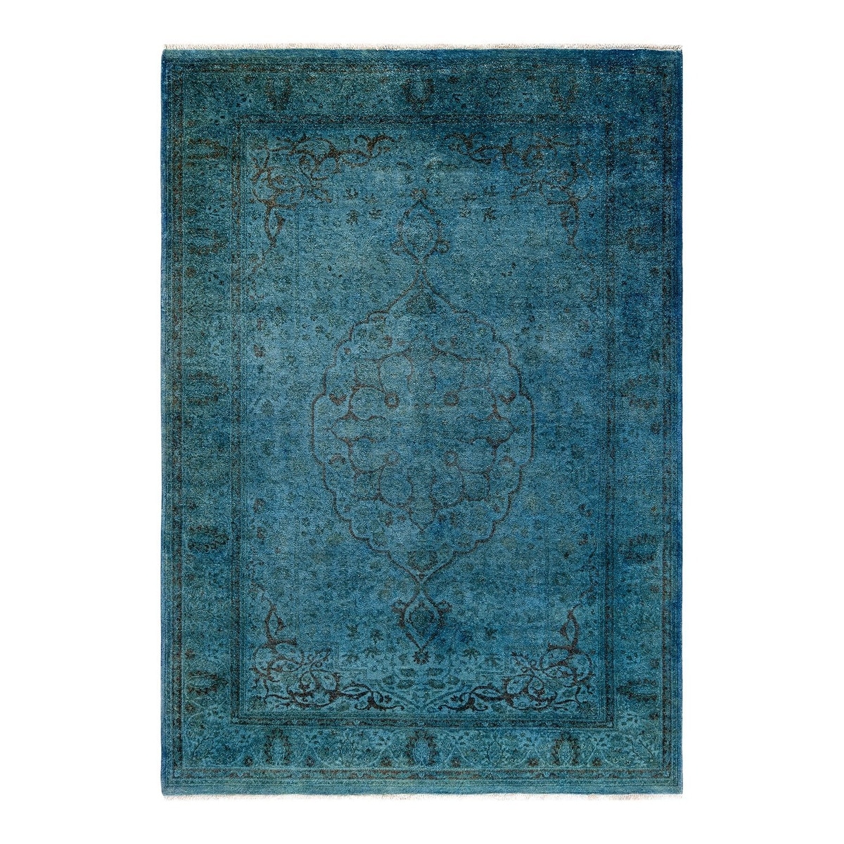 Overton Hand Knotted Wool Vintage Inspired Modern Contemporary Overdyed Blue Area Rug - 4' 2" x 6' 1"