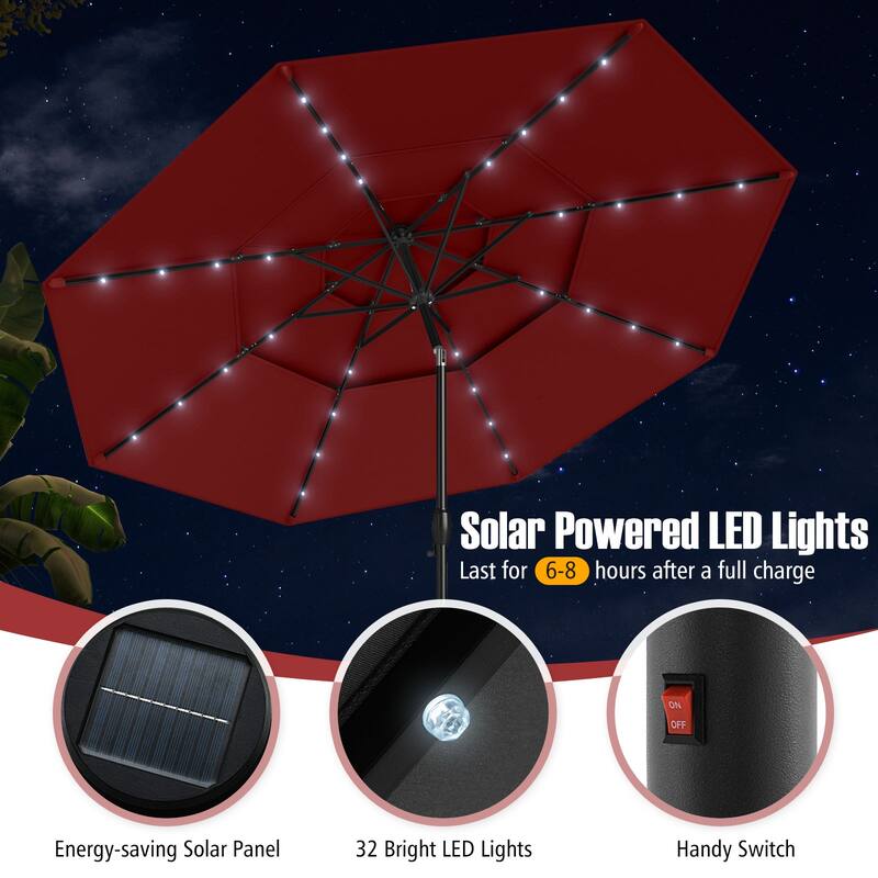 Polyester 10.3ft Solar LED Patio Umbrella with Auto Tilt and Crank