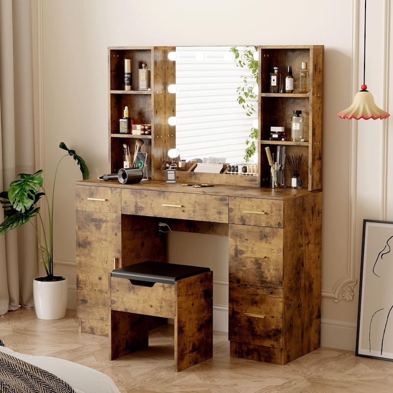 Vanity Desk with Led Lighted Mirror