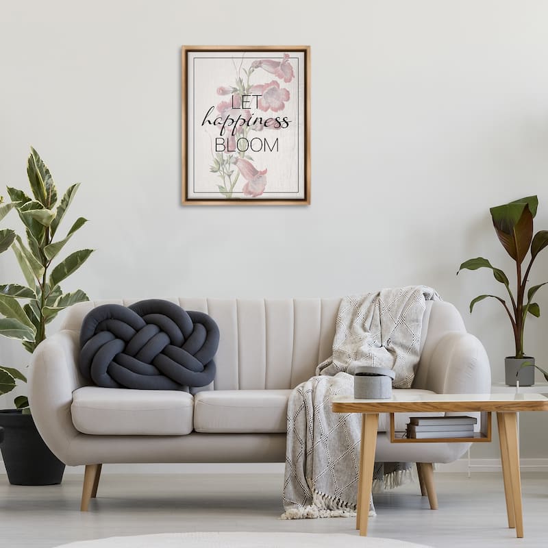 Stupell Vintage Let Happiness Bloom Framed Floater Canvas Wall Art Design By Lil' Rue