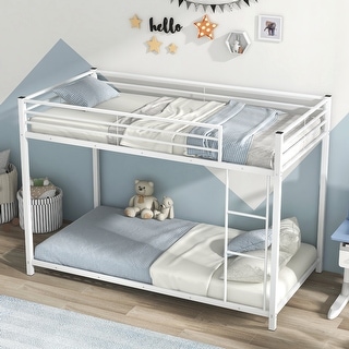 Gymax Twin Over Twin Bunk Bed Frame Platform W/Guard Rails & Side