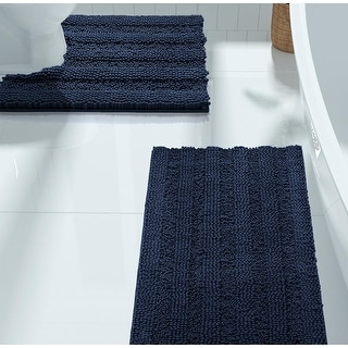 2 Piece Navy Blue Soft Cozy Plush Chenille Bath Mat & Contour Bath Rug - Bed Bath & Beyond ...
