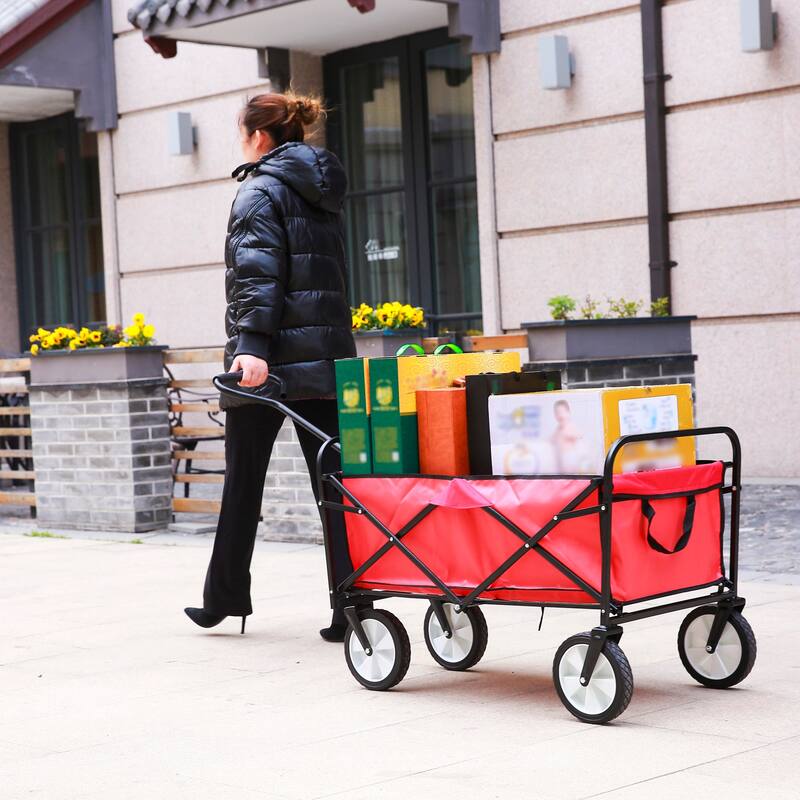 Durable Folding Utility Wagon Cart, 600D Polyester Fabric, 150 lbs Capacity, for Beach, Garden, Camping, and Shopping