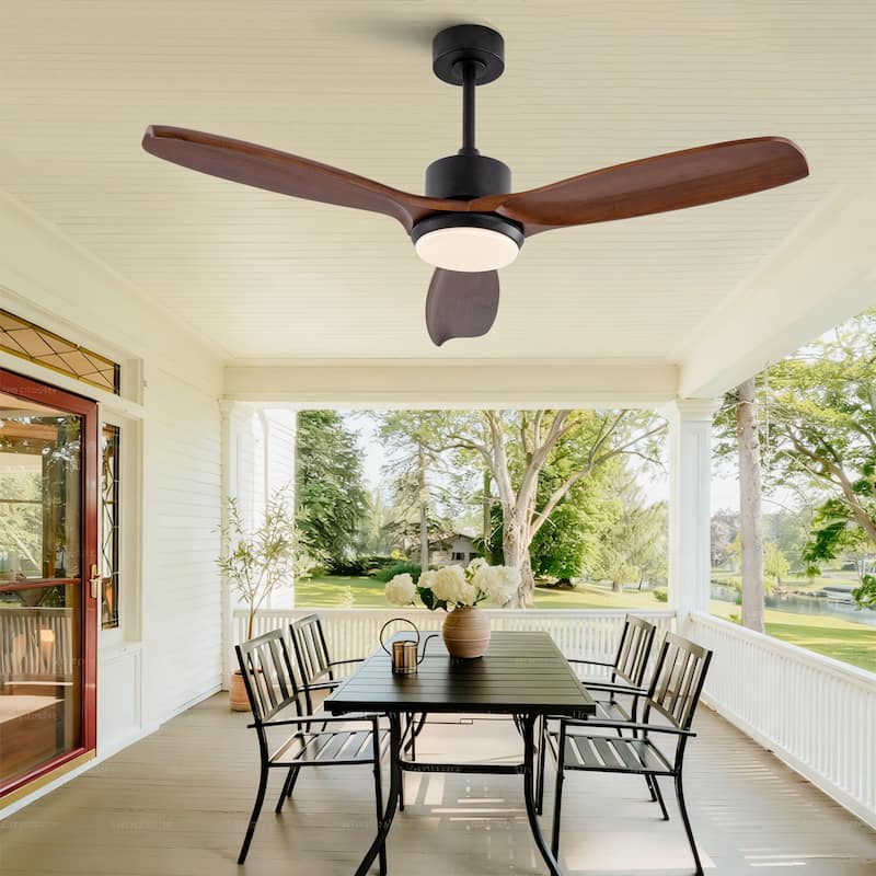 52" Wood Ceiling Fan with Lights Remote Control,Quiet DC Motor 3 Blade Ceiling Fans for Patio Living Room, Bedroom