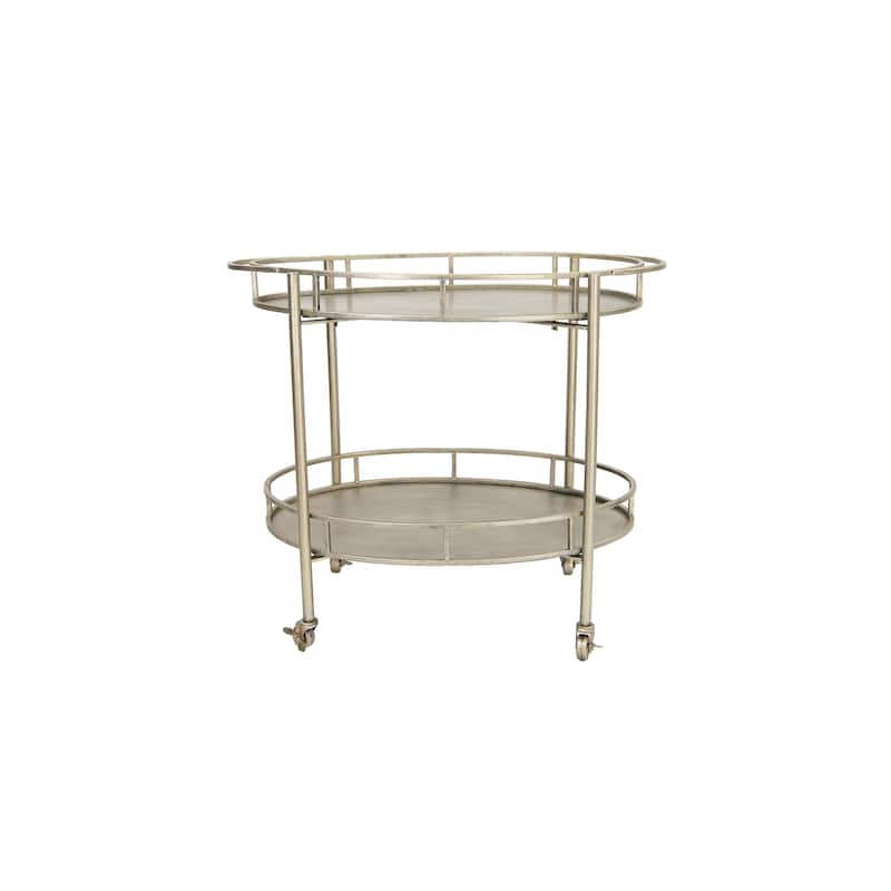 Oval 2-Tier Metal Bar Cart with Wheels