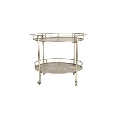 Oval 2-Tier Metal Bar Cart with Wheels