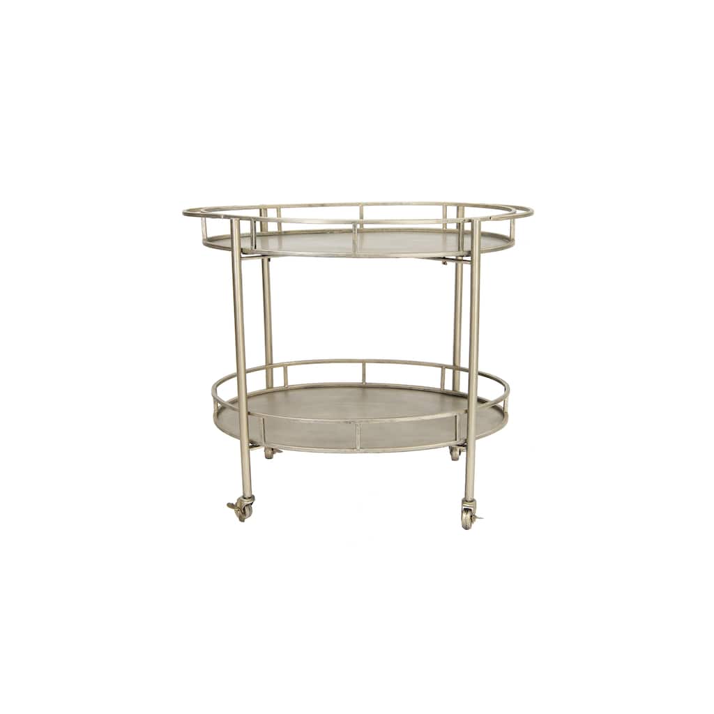 Oval 2-Tier Metal Bar Cart with Wheels