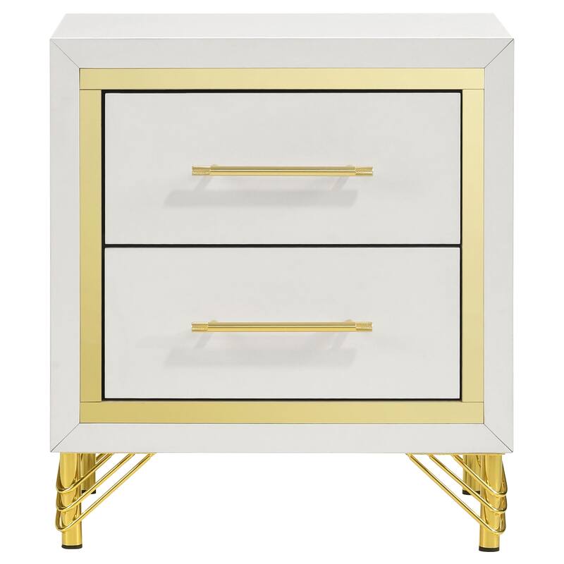 White 2-Drawer Nightstand with Gold Trim