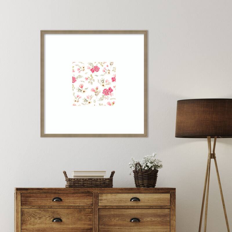 Floral Bouquets Pattern Light Pink by Anis Illustration Wood Framed Wall Art Print