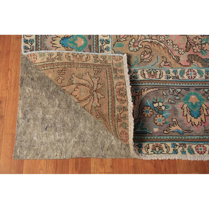 Brown Floral Tabriz Persian Rug Traditional Hand-Knotted Wool Carpet - 8'2"x 11'7"