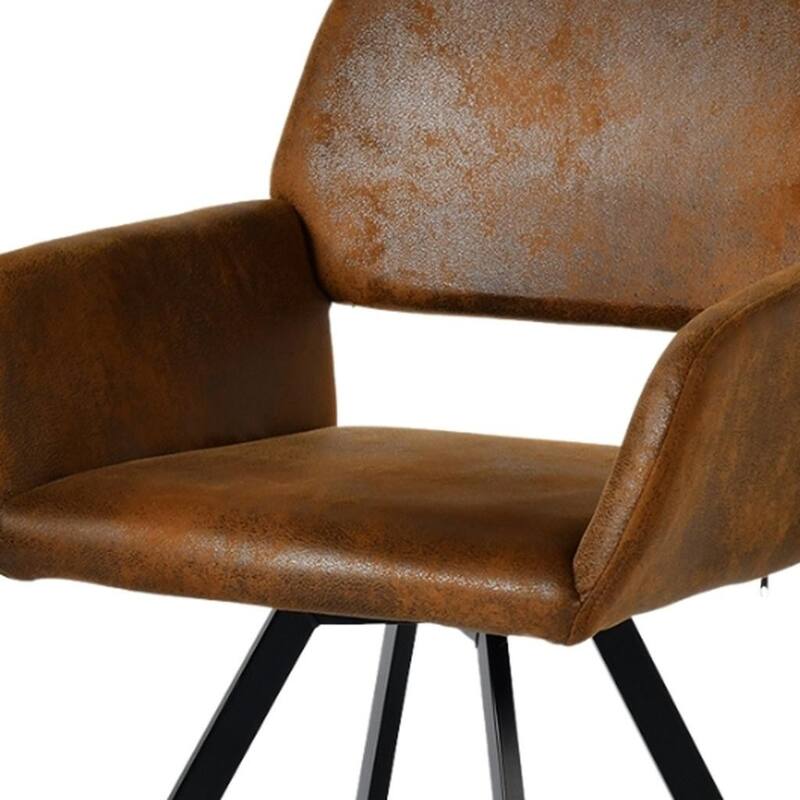 HomeRoots Set of Two Espresso and Black Faux Suede and Steel Dining Arm Chairs - 16.10 in. x 32.30 in. x 16.50 in.