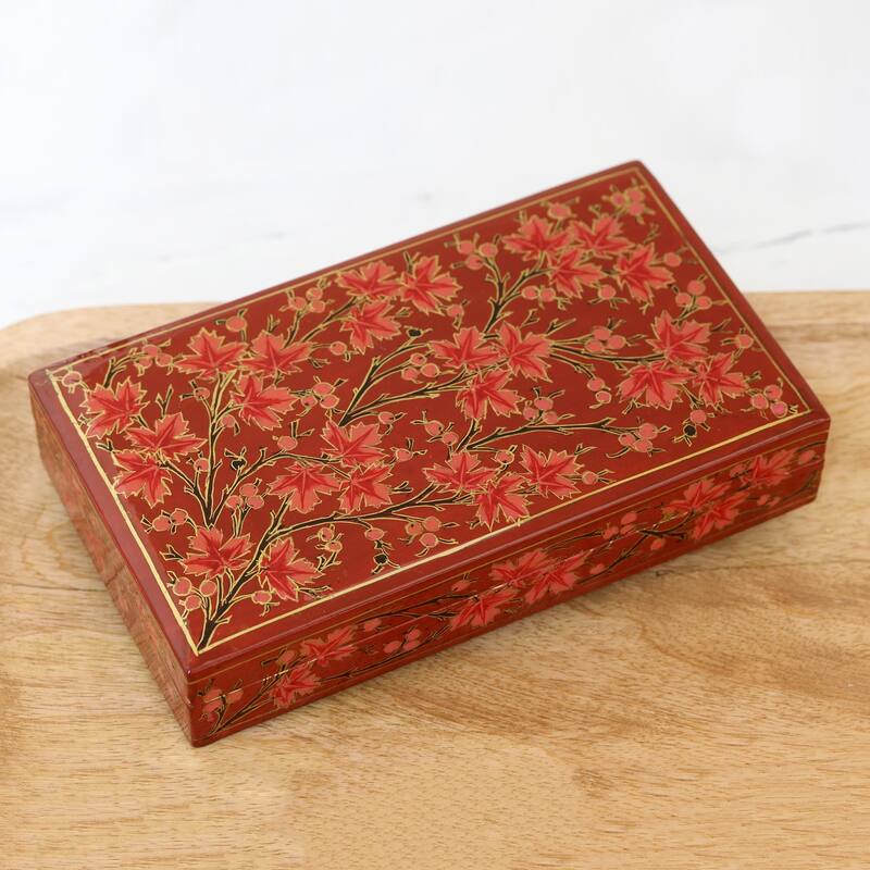 Novica Handmade Festive Trees In Red Decorative Papier Mache Box