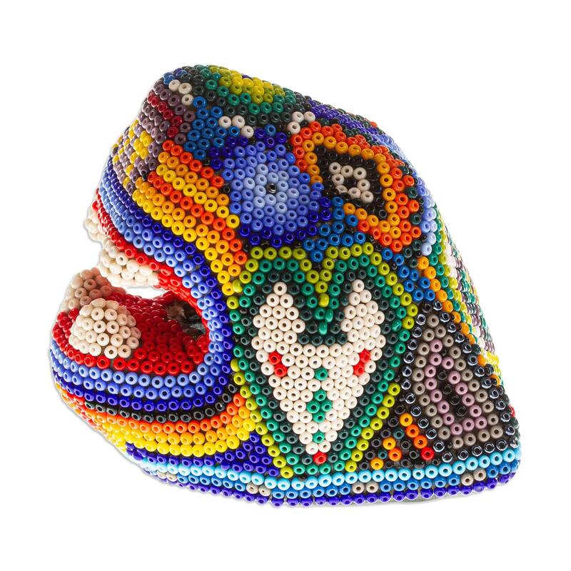 Novica Handmade Jaguar Rising Huichol Beaded Papier Mache Mask