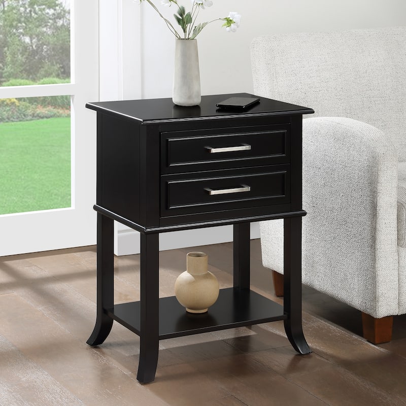 2 Drawer End Table with Shelf Modern Decorative Molded Front Storage Nightstand Solid Wood Flared Leg Accent Table - 22