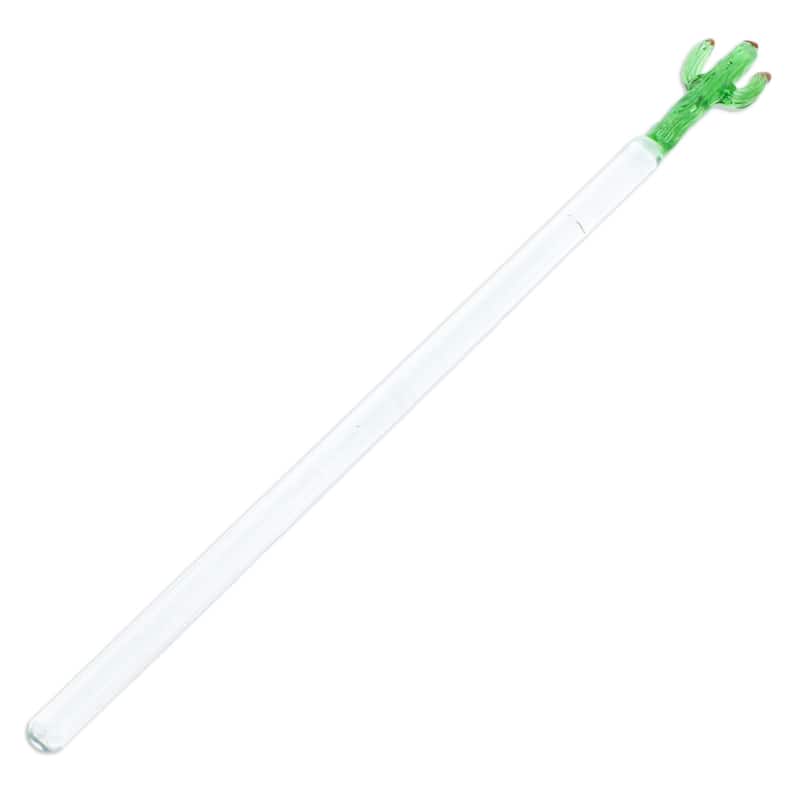 Novica Handmade Celebration Cactus Recycled Glass Cocktail Stirrer