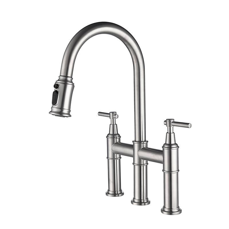 Bridge Kitchen Faucet with Pull-Down Sprayhead in Spot - Chrome/Clear