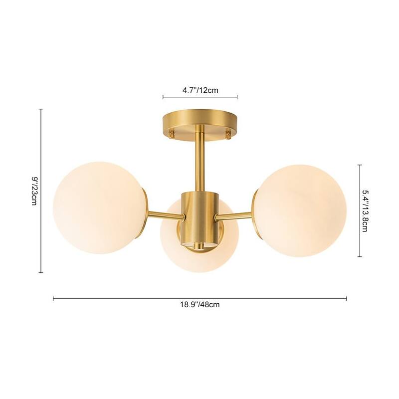 Modern Brushed Brass 3-Light Matte Glass Semi-flush Mount - Brushed Brass