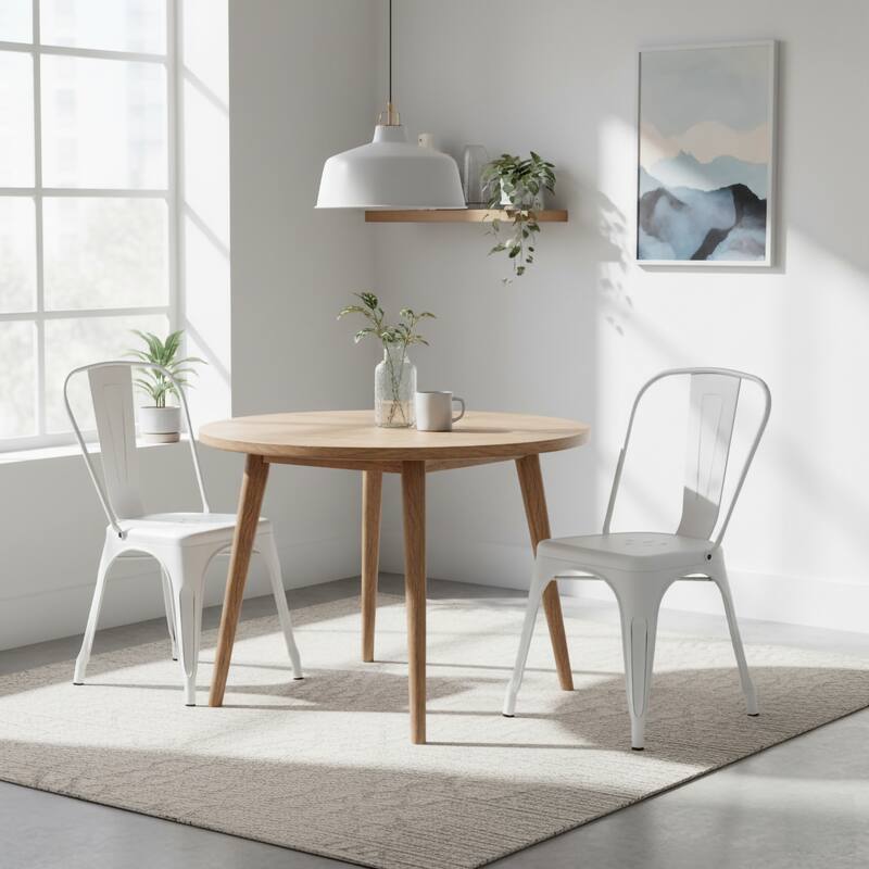 Modern Metal Dining Room Kitchen Bar Chair Set - Set of 2 - Distressed Matte White