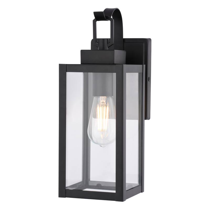 VAXCEL Clinton Matte Black Outdoor Wall Sconce Light Fixture made of Durable Steel, Clear Glass Shade, LED Compatible