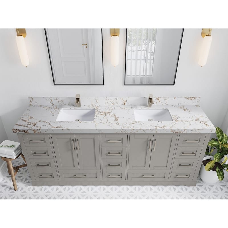Willow Collection 84 in W x 22 in D x 36 in H Boston Double Bowl Sink Bathroom Vanity with Countertop
