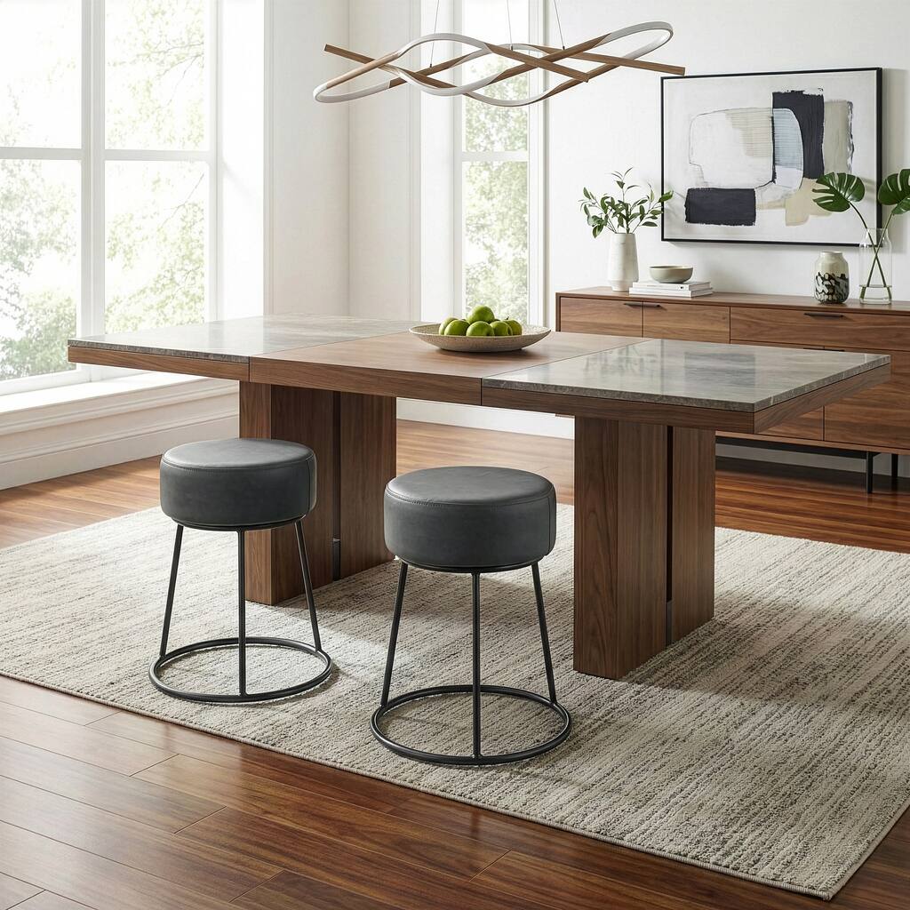 Set of 2 Amie Grey Backless Dining Chair with Gunmetal Grey Frame