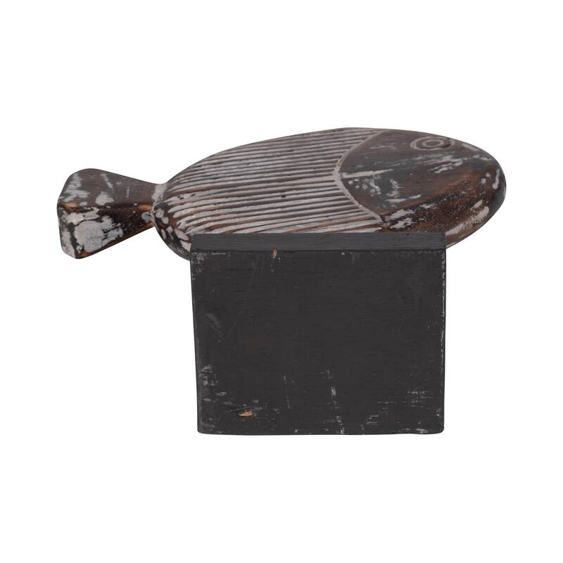 Sagebrook Home Wood Fish on Stand, Coastal Nautical Decorative Sculpture for Living Room