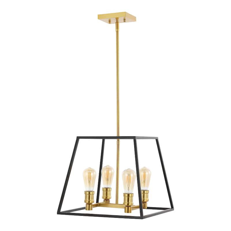 Suillius Farmhouse Industrial Iron LED Pendant, Black/Brass Gold by JONATHAN Y