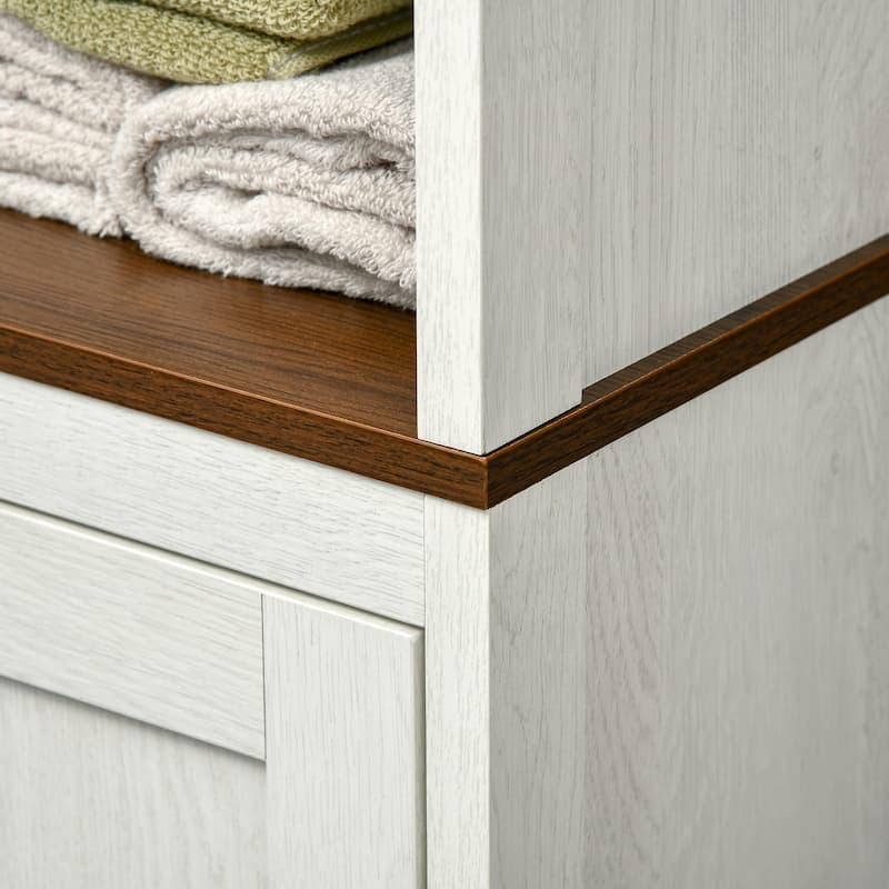 kleankin Tall Bathroom Storage Cabinet, Freestanding Tower Cabinet with 3 Open Shelves and Adjustable Shelf, Antique White