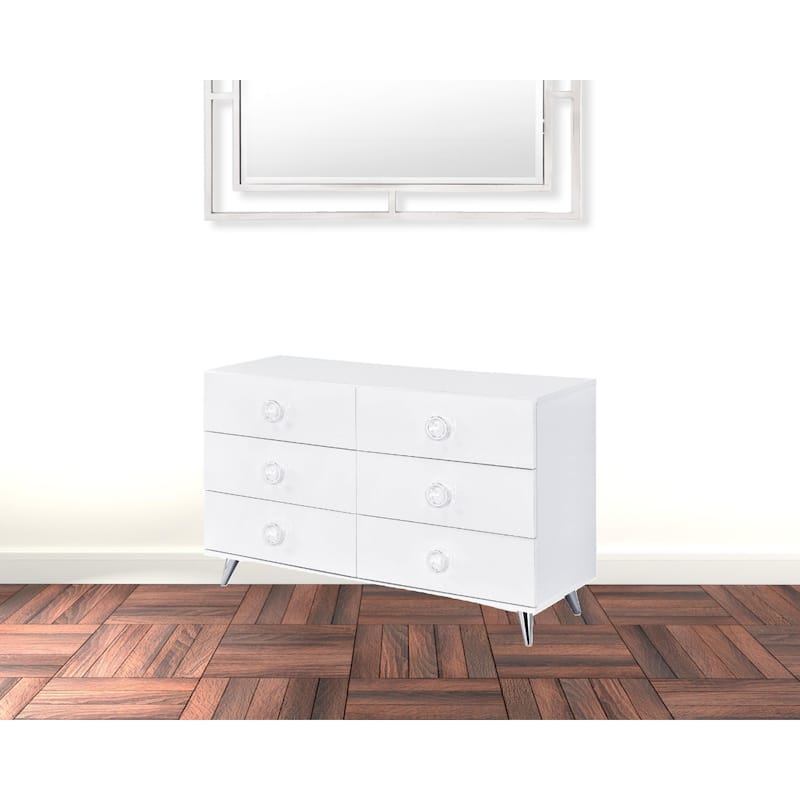 White 6 Drawer Dresser Modern Bedroom Storage Organizer 47 Inch