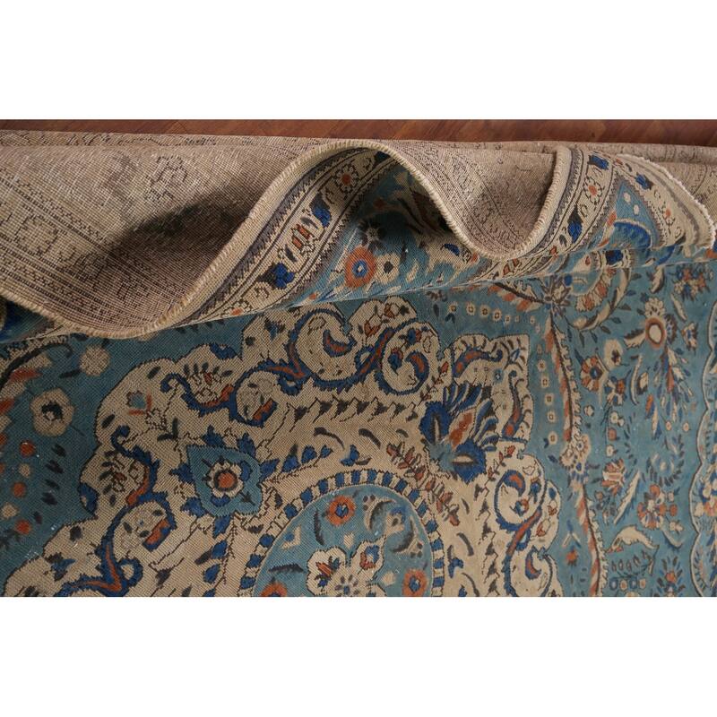 Blue Tabriz Vintage Persian Area Rug Handmade Living Room Wool Carpet - 9'8" x 12'7"
