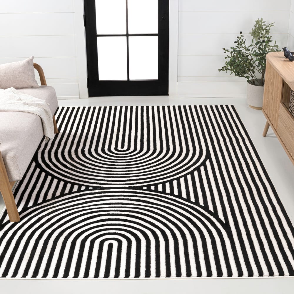 JONATHAN Y Peater High-Low MidCentury Modern Arch Stripe Two-Tone Indoor/Outdoor Rug
