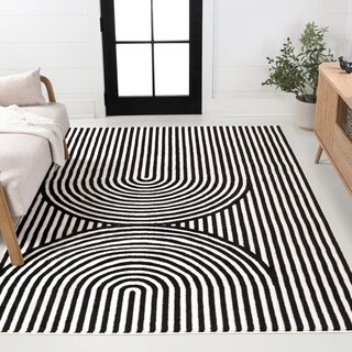 JONATHAN Y Peater High-Low MidCentury Modern Arch Stripe Two-Tone Indoor/Outdoor Rug