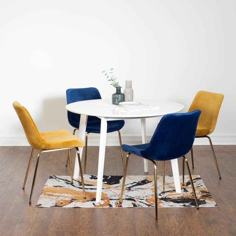 Roundhill Furniture Aufurr Contemporary 5-Piece Dining Set, White Round Table and 4 Chairs