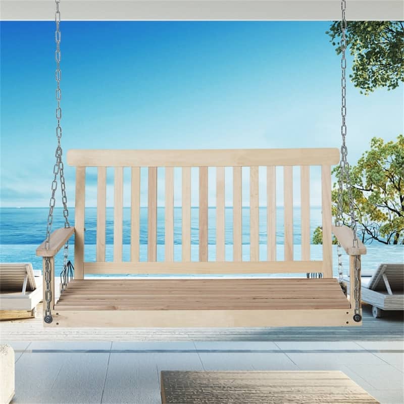 Two Seater Outdoor Swing Chair with Fir Wood Frame and Heavy Duty Chains for Patio Garden and Backyard