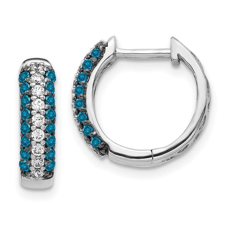 Curata 14k White Gold White and Blue Diamond Hinged Hoop Earrings - 14x14mm Wide 3mm Thick
