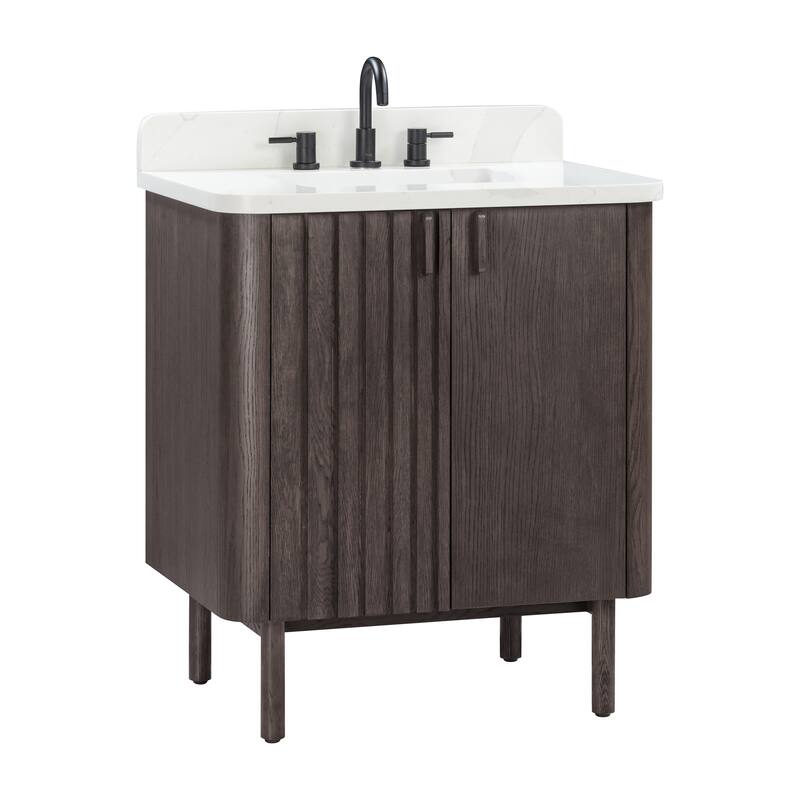 Avanity Blakely 31 in. Vanity Combo in Brown Oak finish with Calacatta Quartz Top