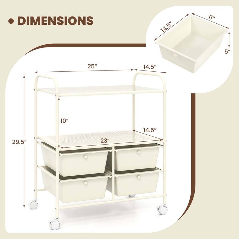 Costway 4Drawer Rolling Storage Cart shelf Scrapbook Paper Office - See Details
