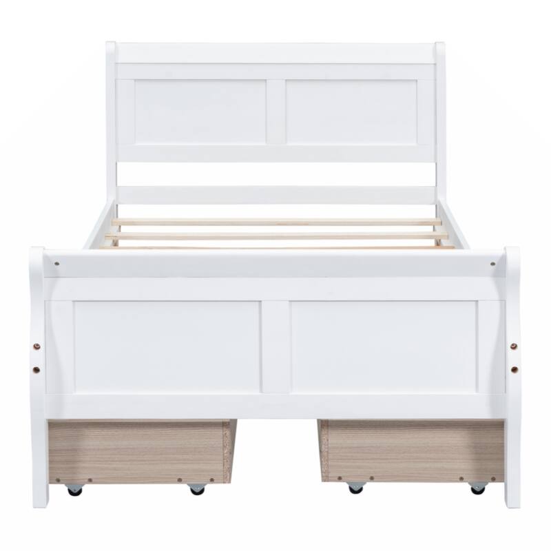 Twin Size Wood Platform Bed with 4 Drawers and Streamlined Headboard & Footboard
